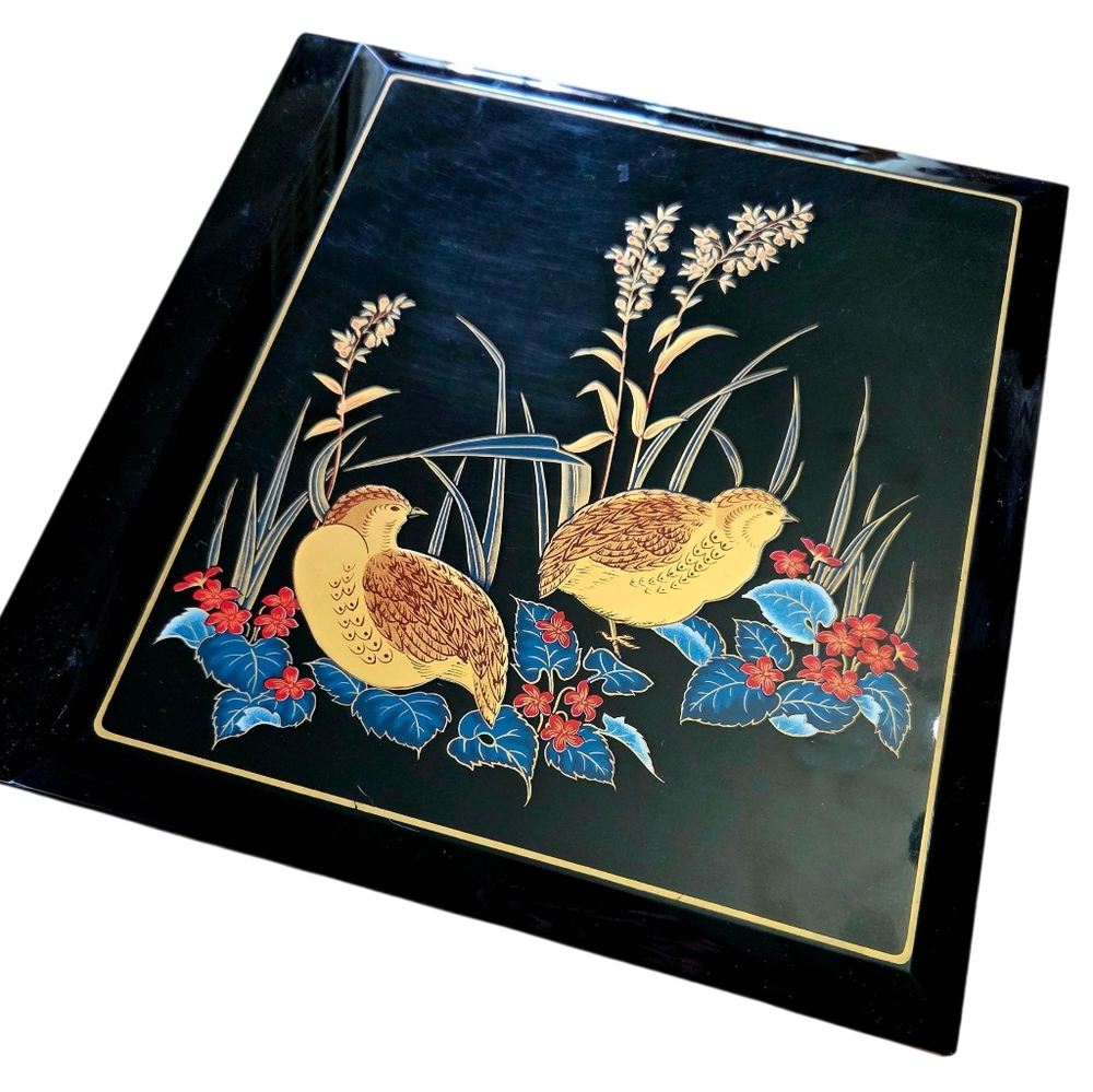 Vintage MCM TOYO Japan Black Laquared Quail Photo Memory Album